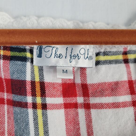The 1 For U Plaid Flannel Lace Trim Ruffle Hem Nightgown sz M red multi classic - Picture 5 of 9